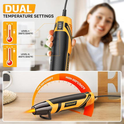 Mini Heat Gun 350W – 2 Temp Settings 500℉/842℉ for Crafting & Vinyl Wrap