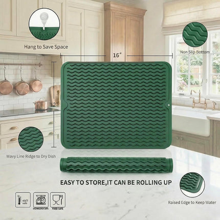 Silicone Dish Drying & Counter Mat – Eco-Friendly, Heat-Resistant, Green