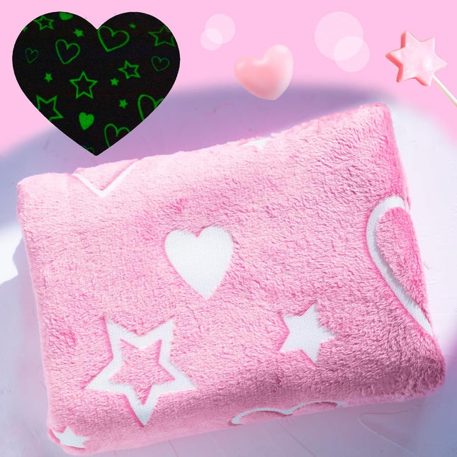 Christmas Girls Throw Blanket, Soft Pink Glow-in-the-Dark Love Blanket with Storage Bag