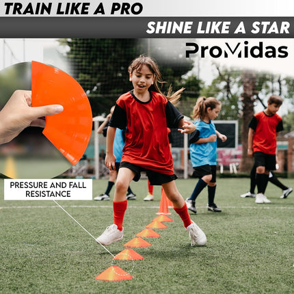 ProMidas Disc Soccer Cones for Training, Flexible Plastic Sports Markers with Mesh Bag