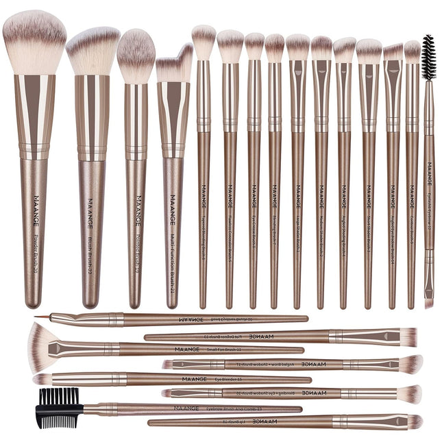 23Pcs Professional Makeup Brush Set, Synthetic Face, Blush & Eyeshadow Brushes, Champagne
