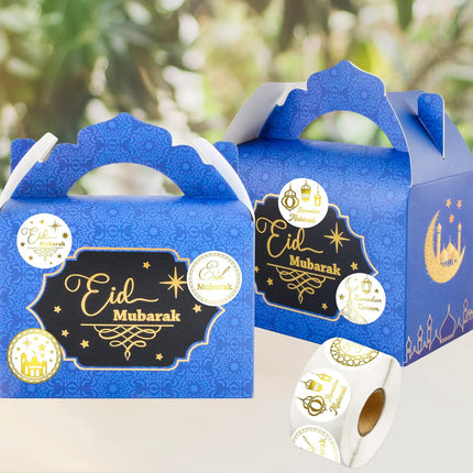 500PCS Gold Foil Eid Stickers Ramadan Kareem Al-Fitr 2" Gift Tags