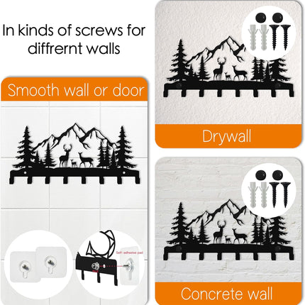 8 Metal Deer Hooks for Wall – Christmas Key Rack & Mountain Forest Wall Decor