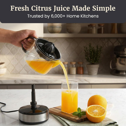 Compact 40W Citrus Juicer – BPA-Free, Pulp Control, Easy Pour, 24oz, Black/SS
