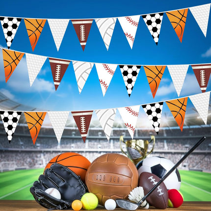 5 Pack Sports Party Banners with 60 Triangle Flags Soccer Football Birthday Decorations