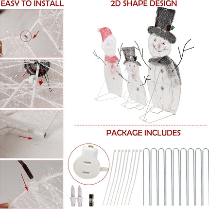 Christmas Lighted Snowman Family – 60 LED Lights, Collapsible Outdoor Decor