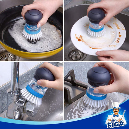 2 Pack Soap Dispensing Palm Brush Kitchen Dish Pot Pan Scrubber Blue