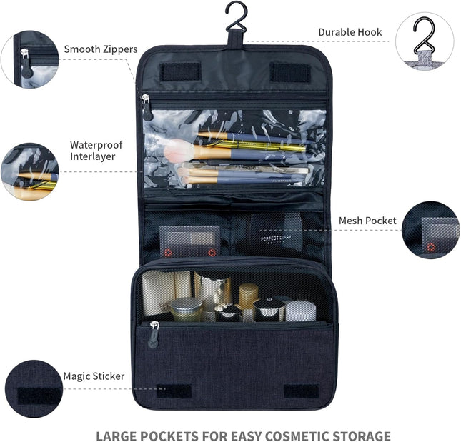Large Capacity Toiletry Bag with Hanging Hook – Waterproof Travel Cosmetic Organizer