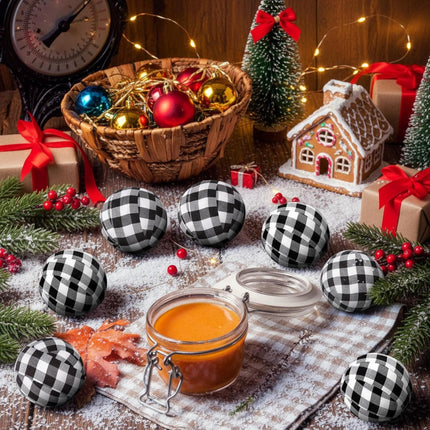 12PCS Buffalo Plaid Christmas Balls – Fabric-Wrapped Buffalo Check Ornaments for Bowl Filler