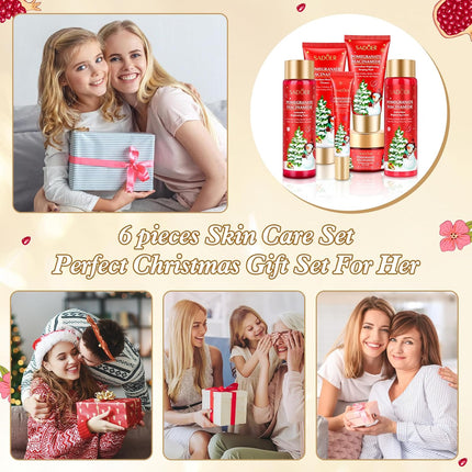 6PCS Christmas Skincare Gift Set – Pomegranate Moisturize & Hydrate