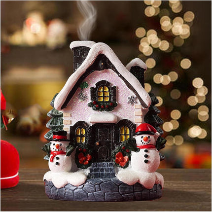 Christmas Cabin Incense Holder – Snow House with Tree & Snowman Holiday Decor