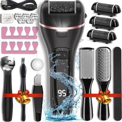 17-in-1 Electric Foot Callus Remover, 3 Roller Heads, 2-Speed Rechargeable Pedicure Tool