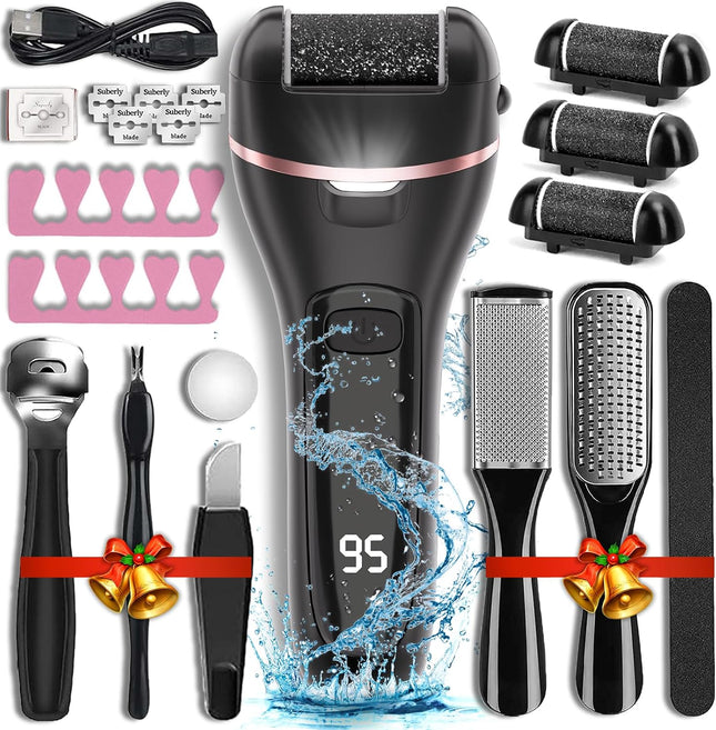 17-in-1 Electric Foot Callus Remover, 3 Roller Heads, 2-Speed Rechargeable Pedicure Tool