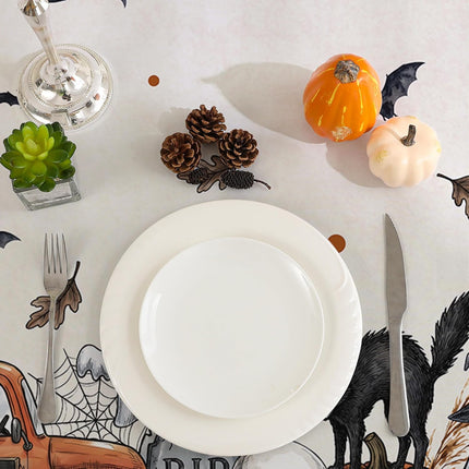 Halloween Tablecloth 60x84in, Ghost, Spider Web & Jack-O-Lantern Spooky Decor