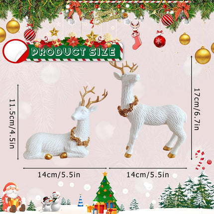 2PCS Reindeer Christmas Decoration | Small Deer Figurines for Table & Mantle