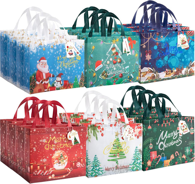 13" Christmas Gift Bags Set of 18 – Reusable Non-Woven Bags with Gift Tags for Holiday Giving
