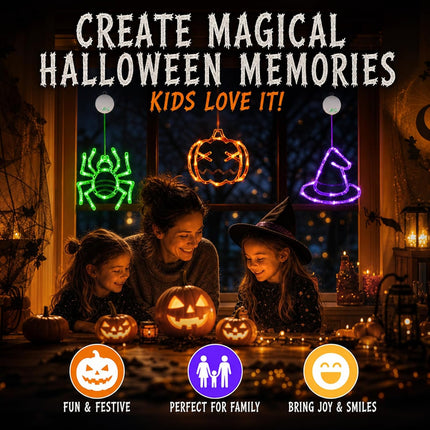 3-Pack Halloween Window Lights, Pumpkin Spider Witch Hat, 8 Modes & Timer