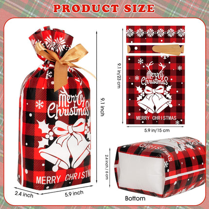 30pcs Christmas Treat Bags – Red & Green Plaid Drawstring Gift Bags