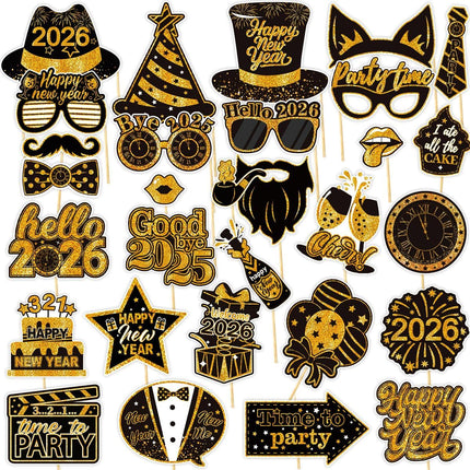 30-Piece Happy New Year 2026 Photo Booth Props – NYE Party Favors