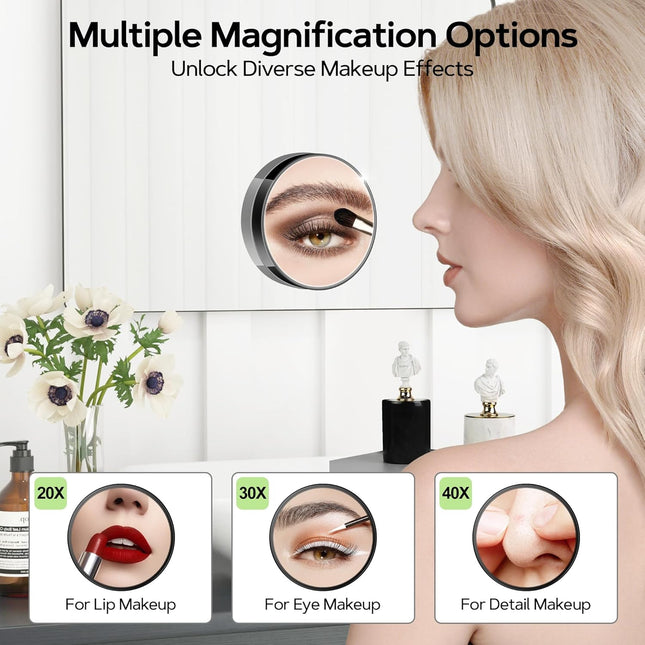 Magnifying Mirror Set: 20x, 30x, 40x with Suction, Tweezers & Storage Bag