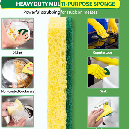 24-Pack Heavy Duty Scrub Sponge – Eco Cellulose for Dishes & Household Cleaning