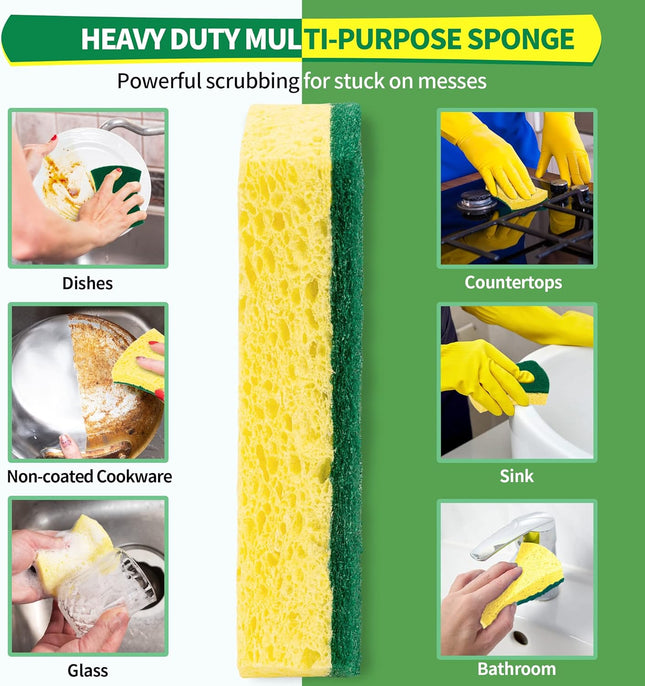 24-Pack Heavy Duty Scrub Sponge – Eco Cellulose for Dishes & Household Cleaning