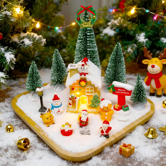 29PCS Christmas Village Set Mini Figures Trees Houses Snowman Santa Decor