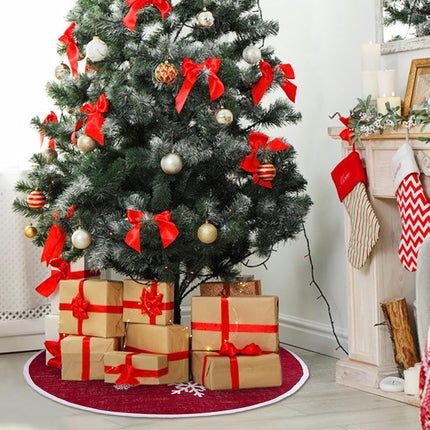 30" Red Burlap Christmas Tree Skirt – Rustic Snowflake Print Holiday Decor