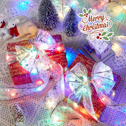 Christmas Tree Ribbon Lights, 33ft 100 LED Battery-Powered Fairy Lights