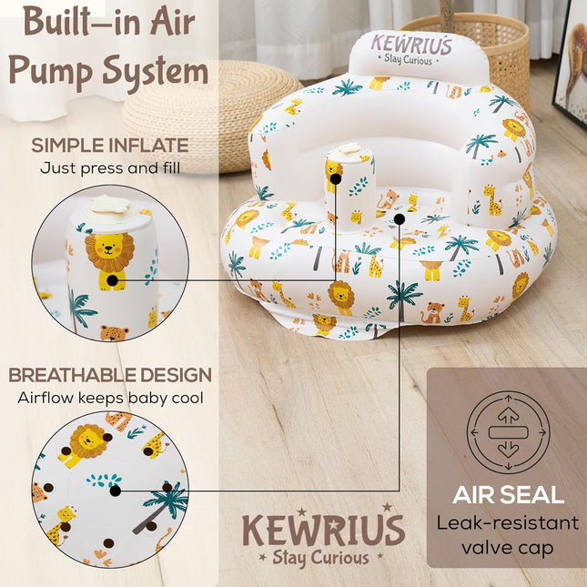 Inflatable Baby Floor Seat – Safari Design, 3+ Months, Built-In Air Pump