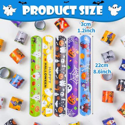 36-Piece Halloween Slap Bracelets, 12 Styles Colorful Kids Party Favor Wristbands
