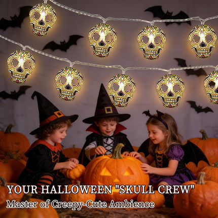 30LED Halloween Skull String Lights, Battery/USB Powered, 2 Modes Indoor Outdoor