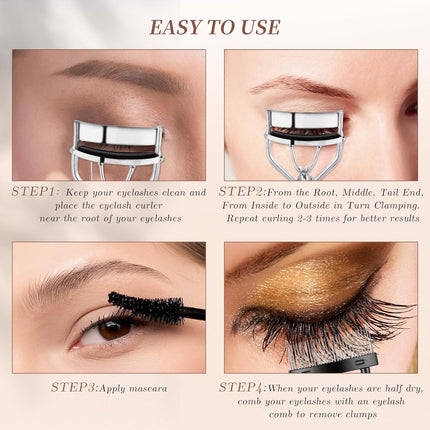 3-in-1 Lash Curler Kit with Comb & 8 Pads, Ergonomic Travel Eyelash Curler