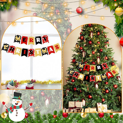 2PCS Merry Christmas Paper Banner – Classic Black Red Yellow Xmas Party Decor
