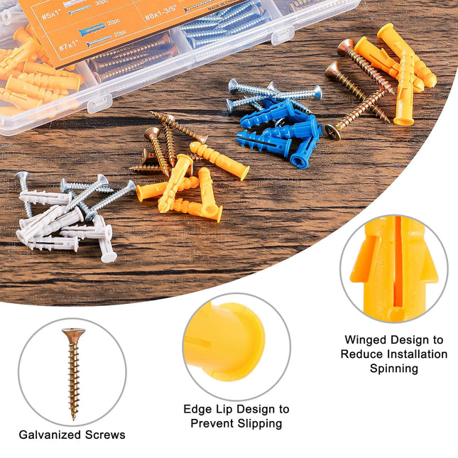 160PCS Wall Anchors Kit – Drywall Anchors, Screws & Plugs for Art, Shelves & Hooks