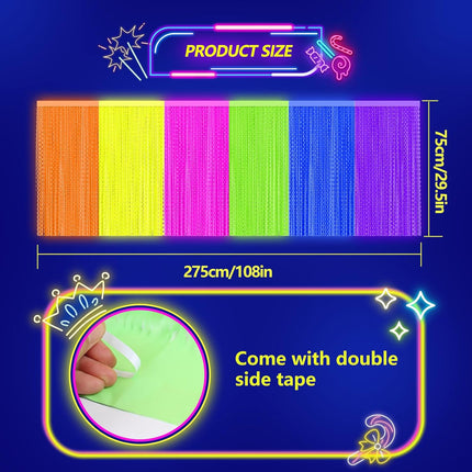 Glow in the Dark Party Table Skirts 2-Pack – Neon Foil Fringe Decorations