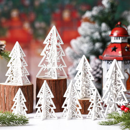16PCS Wooden Christmas Trees, Rustic 3D Tabletop Decor for Xmas Centerpieces