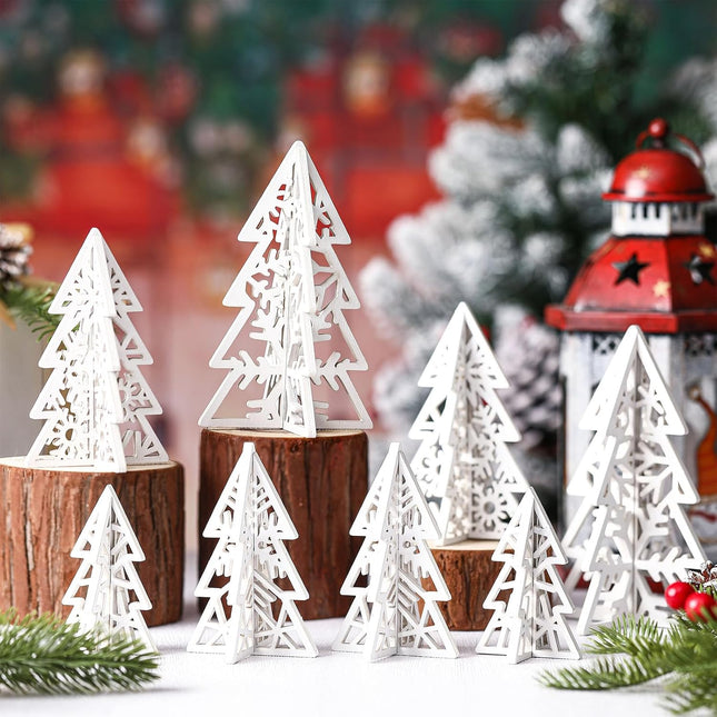 16PCS Wooden Christmas Trees, Rustic 3D Tabletop Decor for Xmas Centerpieces