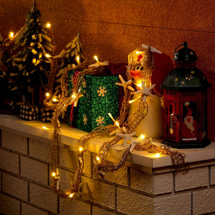 Christmas Starfish Garland with LED Lights | Ocean Beach Coastal Xmas Decor