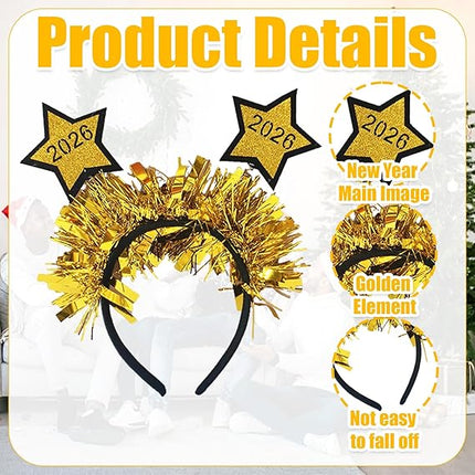 2-Piece NYE Headbands – Gold & Silver Glitter Crowns for Women Party