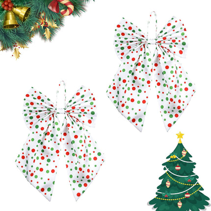 2PCS Christmas Wreath Bows – Red Green Dots Large 13x18" Holiday Decor