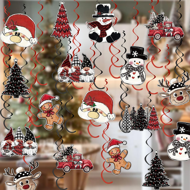 30PCS Christmas Hanging Swirls – Tree, Santa, Snowman & Gnome Party Decorations