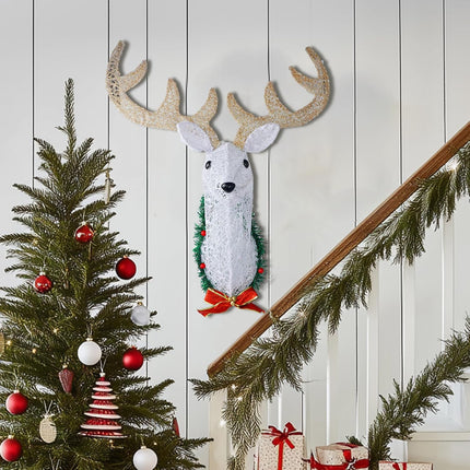 Christmas Reindeer Wall Decoration – 32" 3D Light-Up Rudolph with 8 Modes