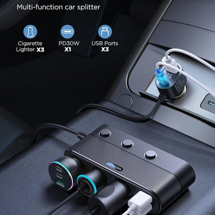 179W 7-in-1 Car Cigarette Lighter Splitter, PD30W USB-C Charger, 3 USB Ports