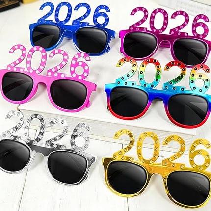 Happy New Year 2026 Glasses – 6-Pair Glitter Sunglasses Party Favors