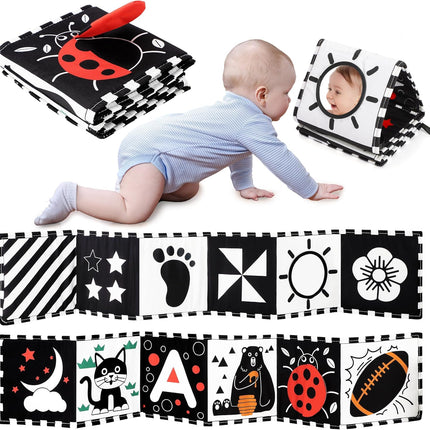 Black White Baby Toy, High Contrast Soft Book for Newborn Tummy Time 0-6M