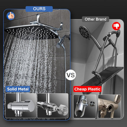 Wide Rainfall Shower Head with Handheld High Pressure Detachable Combo