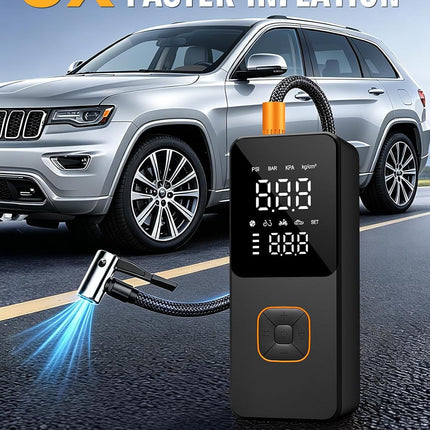 150PSI Portable Tire Inflator, 4000mAh Air Compressor with Gauge, Auto-Off & LED