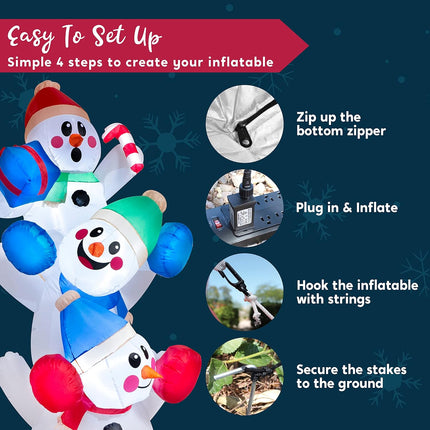 6ft Inflatable Stacked Snowman with Built-in LEDs, Indoor/Outdoor Xmas Decor