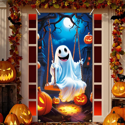 Halloween Ghost Door Cover Banner, 71.6x35.4in Indoor Outdoor Wall & Window Decor